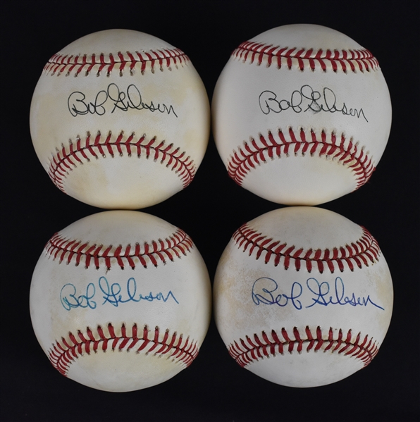 Collection of 4 Autographed Baseballs w/Bob Gibson