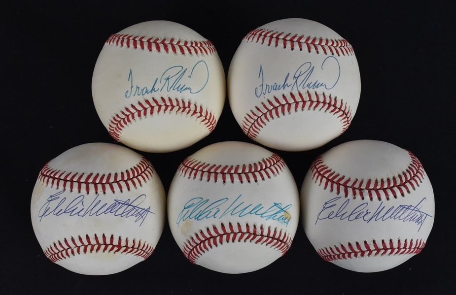 Collection of 5 Autographed Baseballs w/Frank Robinson & Eddie Mathews