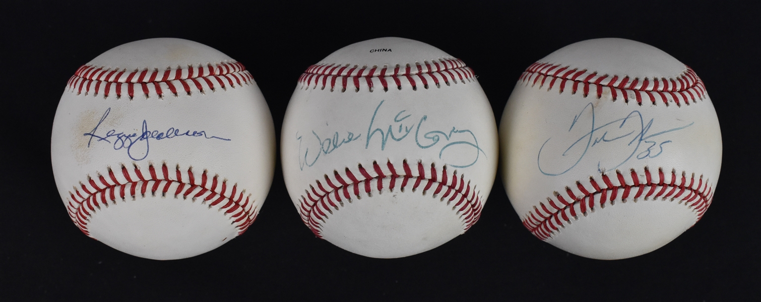 Collection of 3 Autographed Baseballs w/Reggie Jackson Willie McCovey & Frank Thomas 