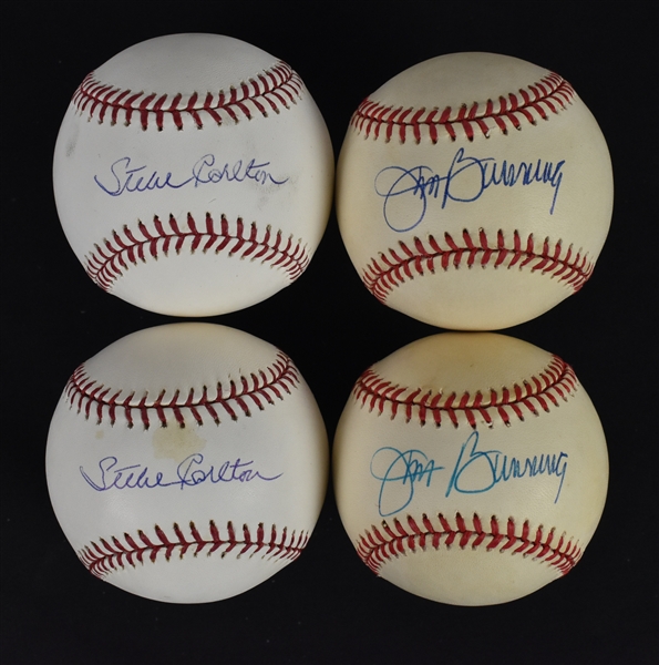 Collection of 4 Autographed Baseballs w/Steve Carlton & Jim Bunning