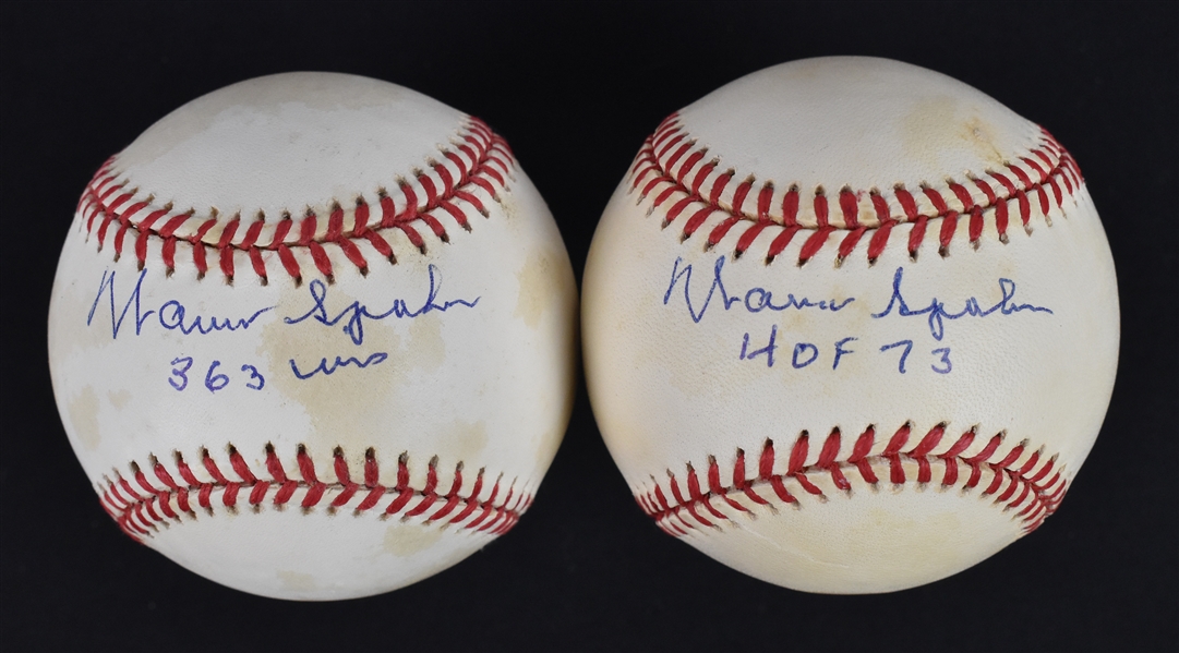 Warren Spahn Lot of 2 Autographed & Inscribed Baseball