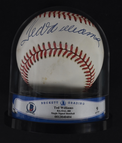 Ted Williams Autographed Baseball Beckett Graded 9 Mint