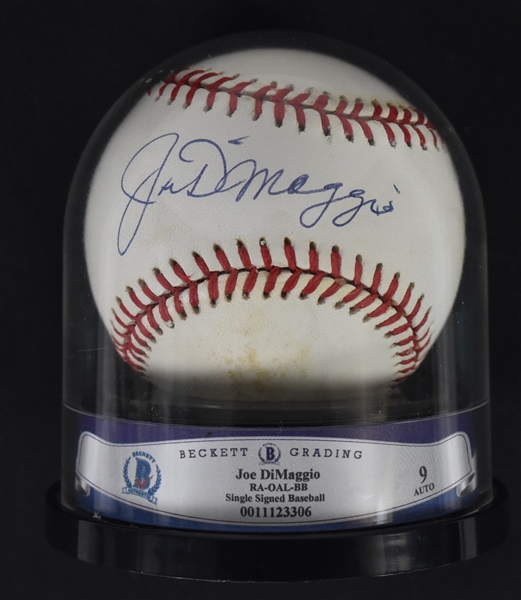 Joe DiMaggio Autographed Baseball Beckett Graded 9 Mint