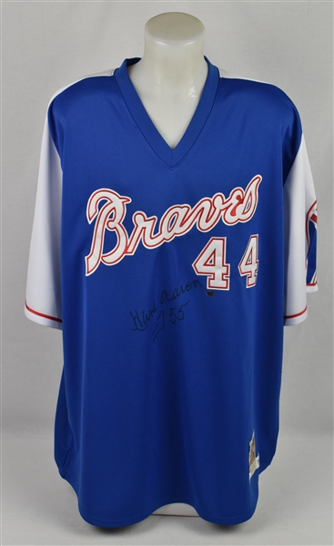Hank Aaron Autographed & Inscribed 755 HRs Mitchell & Ness Cooperstown Collection Braves Jersey