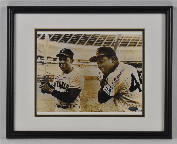Willie Mays & Hank Aaron Dual Autographed 8x10 Framed Photo