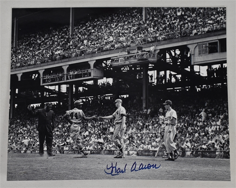 Hank Aaron Autographed 16x20 First Career HR Photo