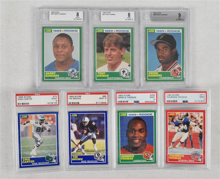 NFL 1989 Score Football Card Set w/Barry Sanders Troy Aikman Cris Carter Tim Brown Derrick Thomas & Deion Sanders Graded Rookie Cards  