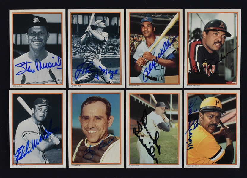 Collection of 8 Autographed Baseball Cards w/Berra Jackson & Musial