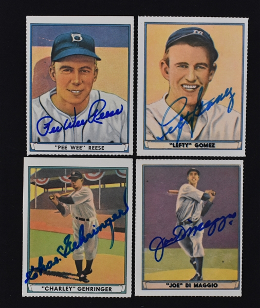 Collection of 4 Autographed Baseball Cards w/Joe DiMaggio & Charles Gehringer