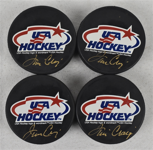 Jim Craig Lot of 4 Autographed Hockey Pucks