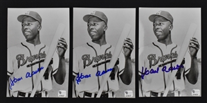 Hank Aaron Lot of 3 Autographed 5x7 B/W Photos