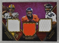 Aaron Rodgers Peyton Manning & Russell Wilson 2014 Topps Game Used Jersey Relic Card