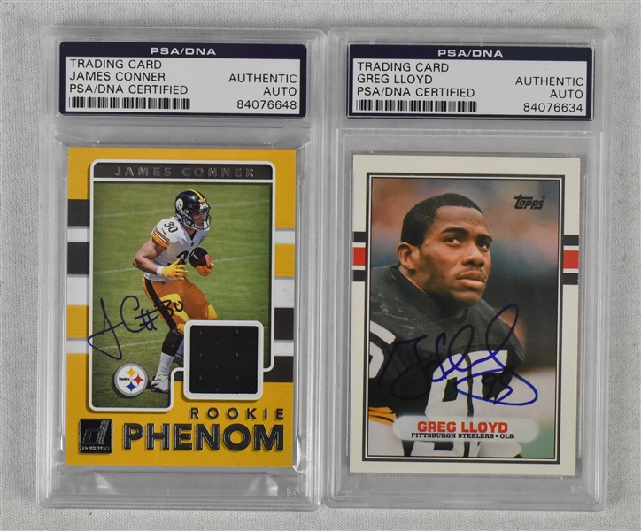 James Connor & Greg Lloyd Autographed Pittsburgh Steelers Football Cards PSA/DNA