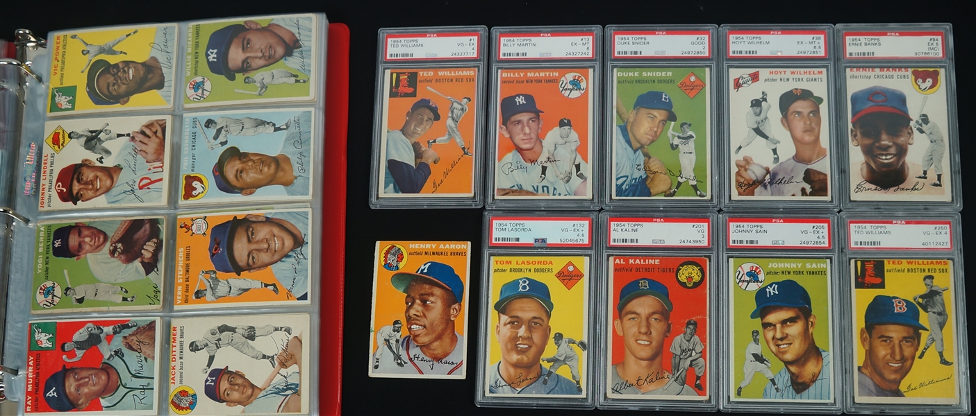 Vintage 1954 Topps Baseball Complete Set w/Hank Aaron Ernie Banks & Al Kaline Rookie Cards
