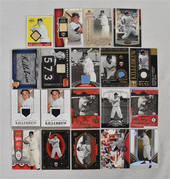 Harmon Killebrew Lot of 19 Baseball Cards w/Game Used Cards