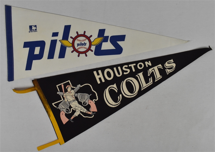 Seattle Pilots & Houston Colts Lot of 2 Vintage Pennants