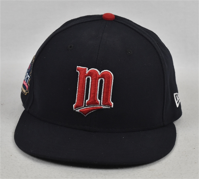 Joe Mauer 2017 Minnesota Twins Game Used Hat w/Rare 1987 World Series Patch MLB Authentication