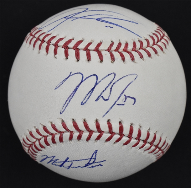 Mike Trout Josh Hamilton & Mark Trumbo 2013 Autographed Baseball