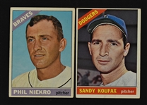 Lot of 2 Vintage 1966 Topps Cards w/Sandy Koufax