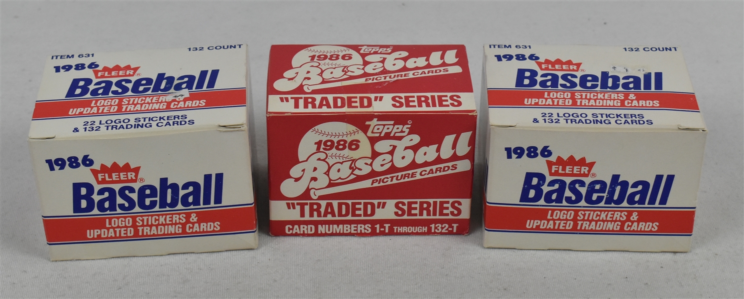 Lot of 3 Vintage 1986 Topps & Fleer Update Baseball Card Sets