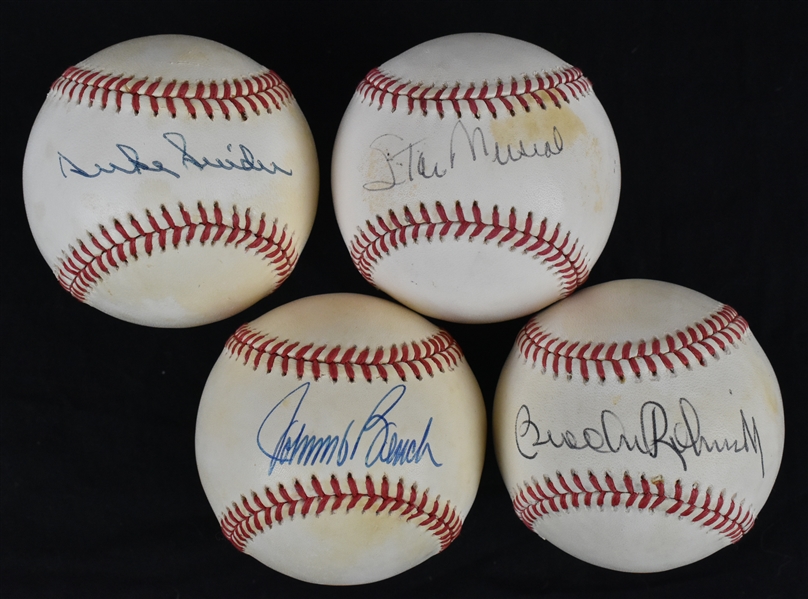 Collection of 4 Autographed HOF Hitter Baseballs w/Stan Musial