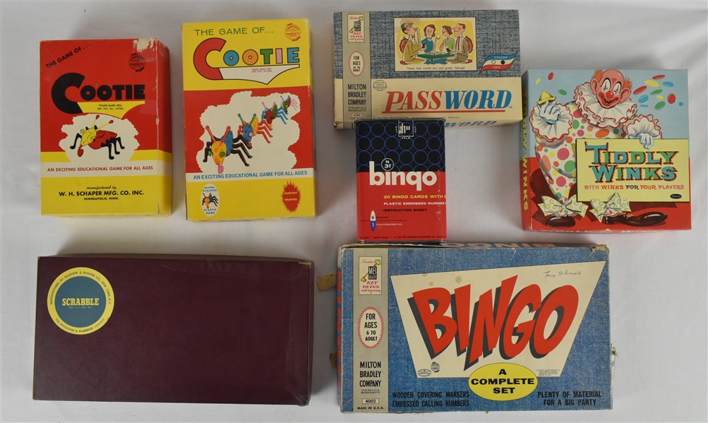 Collection of 7 Vintage Board Games w/Scrabble & Bingo