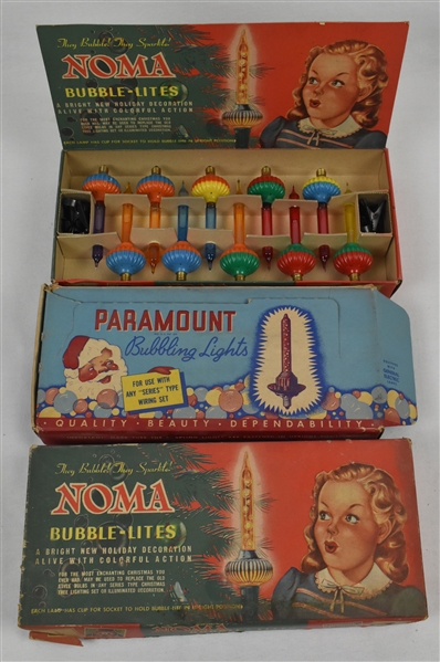 Collection of 3 Boxes of 1940s Bubble Lite Christmas Lights