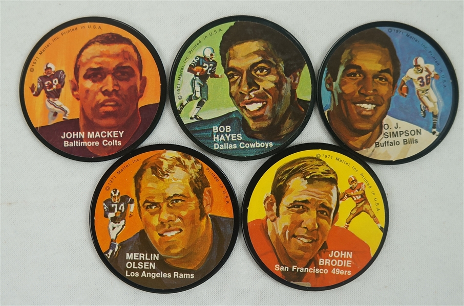Collection of 5 Vintage 1971 Mattel Instant Replay Mini Records w/O.J. Simpson & Merlin Olsen