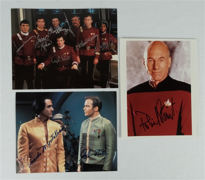 Star Trek Lot of 3 Autographed Photos w/Shatner Nimoy Montalban & Stewart