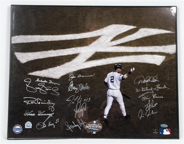 New York Yankees Autographed 16x20 Photo w/Derek Jeter Joe Torre & Whitey Ford Steiner