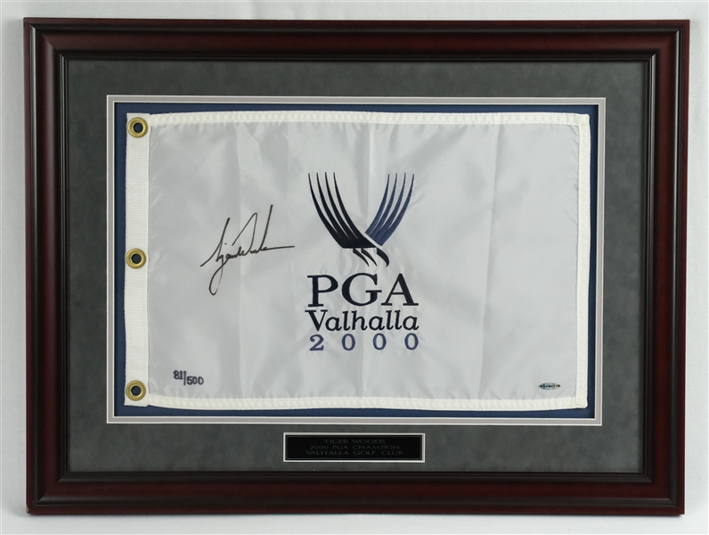 Tiger Woods Autographed 2000 PGA Championship Limited Edition Pin Flag #81/500 Framed 24x29 Display UDA 