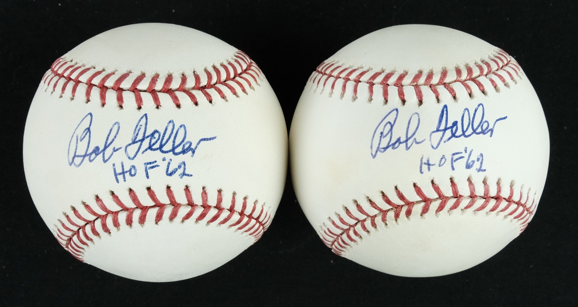 Bob Feller Lot of 2 Autographed Baseballs