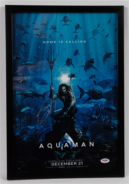 Jason Momoa Patrick Wilson & James Wan "Aquaman" Autographed 11x17 Movie Poster PSA/DNA