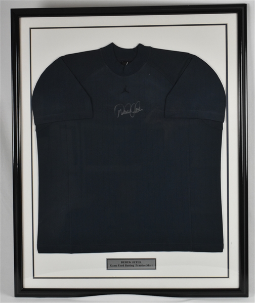 Derek Jeter Game Used & Autographed Framed Shirt w/Jeter Signed Letter of Authenticity Steiner
