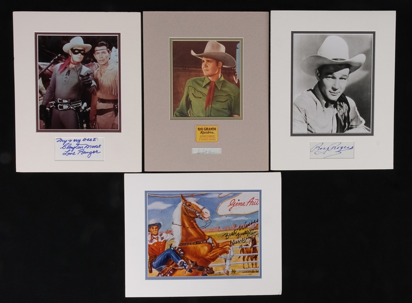 Western Movie Stars Lot of 4 Autographed 11x14 Matted Displays w/Roy Rogers Clayton Moore & Gene Autry.