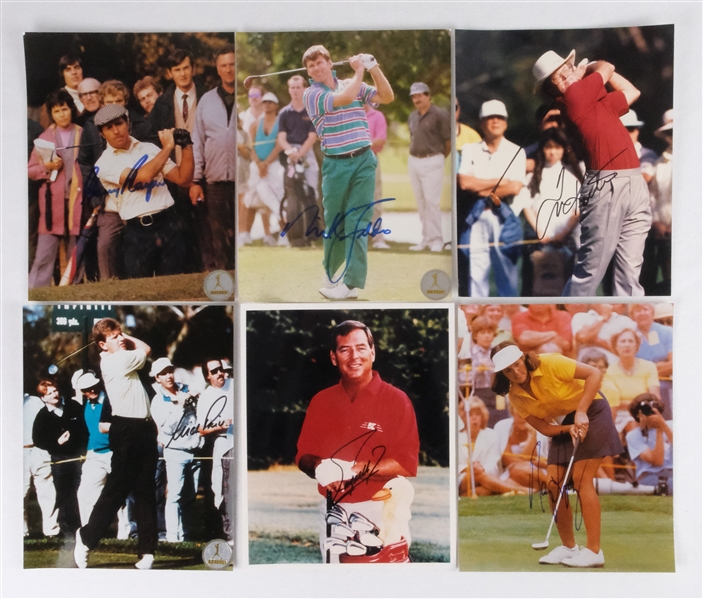 Collection of 6 Autographed 8x10 Golf Photos w/Nick Faldo 