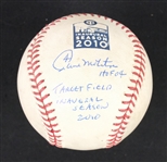 Game Used 2010 Inaugural Season at Target Field Baseball Signed & Inscribed by Paul Molitor MLB
