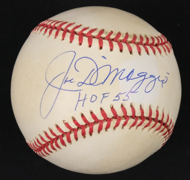 Joe DiMaggio Autographed HOF 55 Baseball JSA