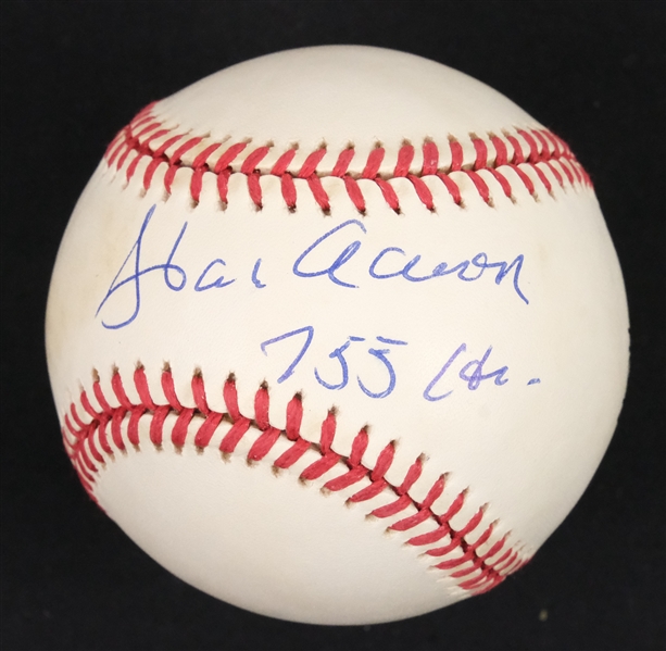 Hank Aaron Autographed & Inscribed 755 HR Baseball