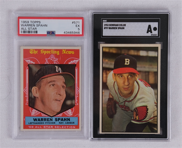 Warren Spahn Lot of 2 Graded Baseball Cards