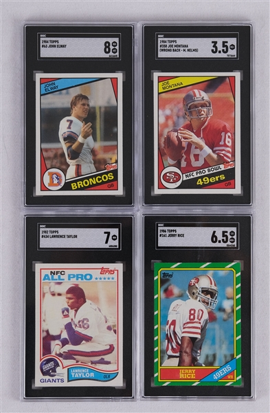 Lot of 4 Graded Rookie Football Cards w/  Jerry Rice & John Elway