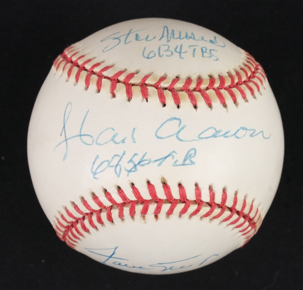 Willie Mays Hank Aaron & Stan Musial 6000 Total Bases Autographed & Inscribed Baseball
