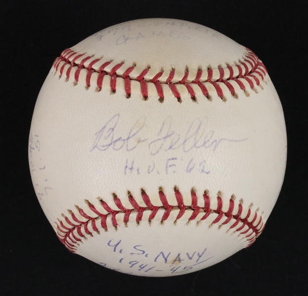 Bob Feller Autographed & Multi Inscribed Limited Edition Stat Baseball