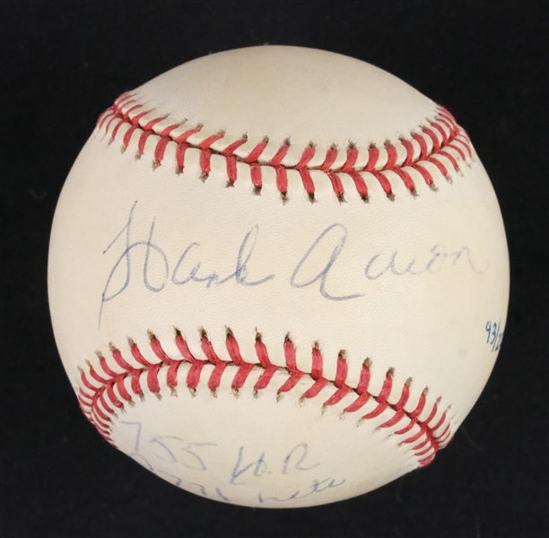 Hank Aaron Autographed & Multi Inscribed Baseball