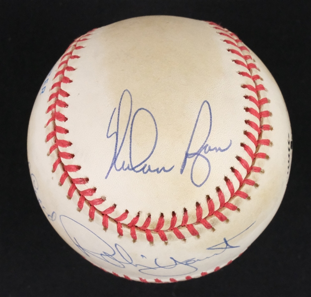 Class of 1999 HOF Autographed Baseball w/Nolan Ryan George Brett Robin Yount & Orlando Cepeda JSA