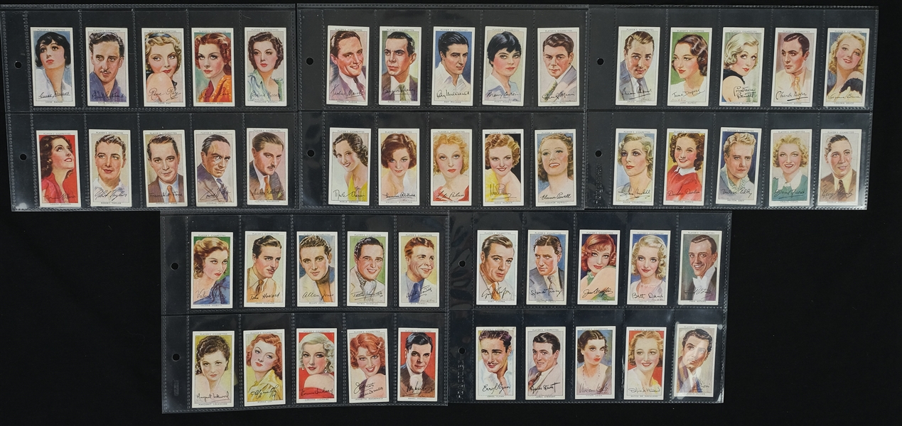 Vintage 1938 Film Stars Complete 50 Card Set