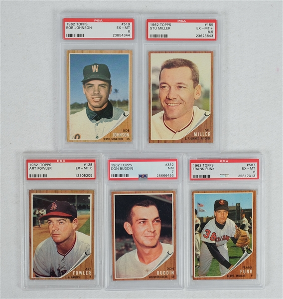 Vintage 1962 Topps Lot of 5 PSA Graded Baseball Cards