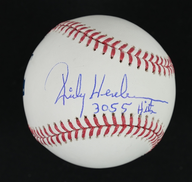 Rickey Henderson Autographed & Inscribed 3,055 Hits Baseball JSA