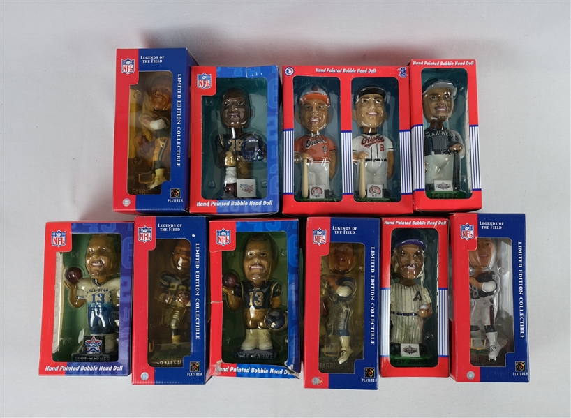 Collection of 11 Football & Baseball Bobbleheads In Their Original Packaging