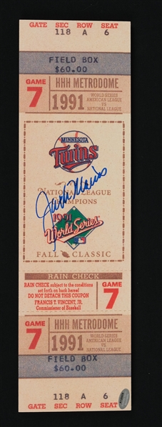 Jack Morris Autographed Large 1991 World Series Commemorative Ticket  